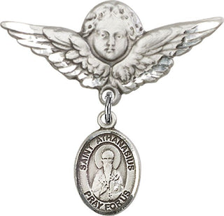 Sterling Silver Large Angel w/Wings St. Athanasius Baby Badge - Engravable