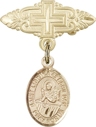 14kt Gold Badge Pin With Cross St. Lidwina of Schiedam Baby Badge - Engravable