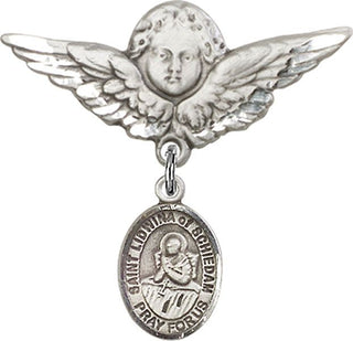 Sterling Silver Large Angel w/Wings St. Lidwina of Schiedam Baby Badge - Engravable