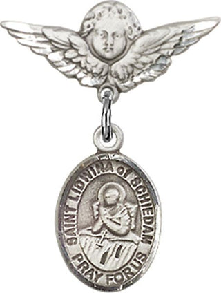 Sterling Silver Small Angel w/Wings St. Lidwina of Schiedam Baby Badge - Engravable