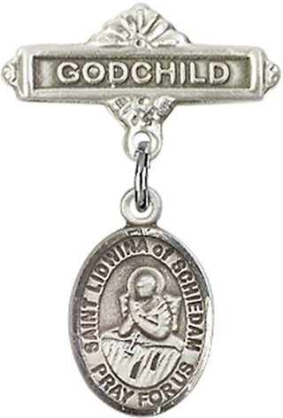 Sterling Silver Godchild St. Lidwina of Schiedam Baby Badge - Engravable