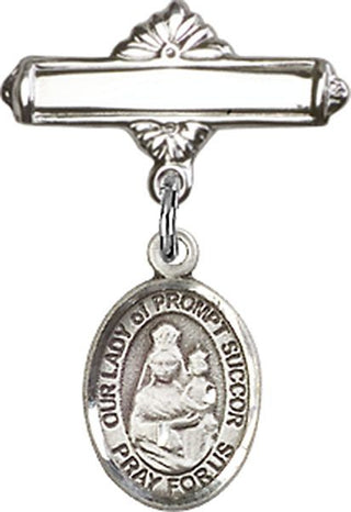 Sterling Silver Polished Badge Pin O/L of Prompt Succor Baby Badge - Engravable