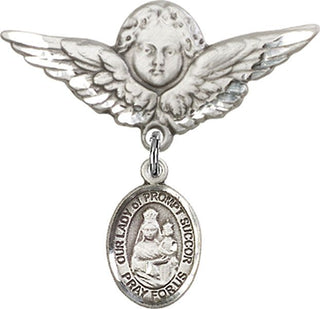 Sterling Silver Large Angel w/Wings O/L of Prompt Succor Baby Badge - Engravable