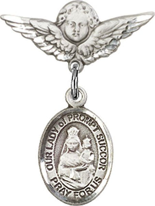 Sterling Silver Small Angel w/Wings O/L of Prompt Succor Baby Badge - Engravable