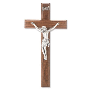 12" Walnut Crucifix With Silver Corpus (CLONE)