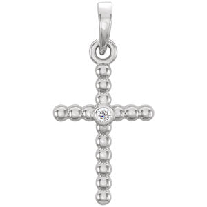 14K White .015 CTW Diamond Beaded Cross Pendant