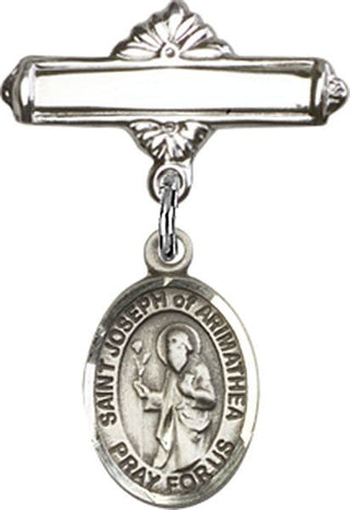 Sterling Silver Polished Badge Pin St. Joseph of Arimathea Baby Badge - Engravable