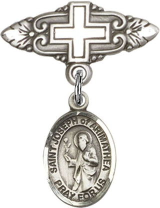 Sterling Silver Badge Pin With Cross St. Joseph of Arimathea Baby Badge - Engravable