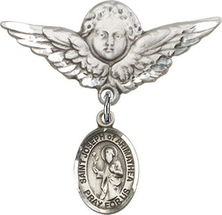 Sterling Silver Large Angel w/Wings St. Joseph of Arimathea Baby Badge - Engravable
