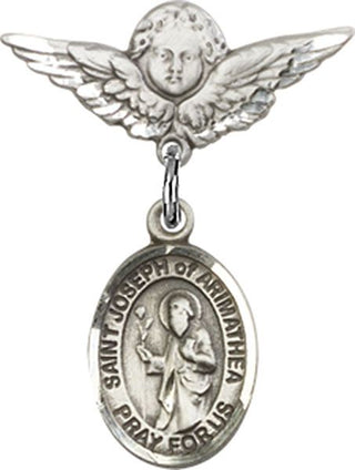 Sterling Silver Small Angel w/Wings St. Joseph of Arimathea Baby Badge - Engravable