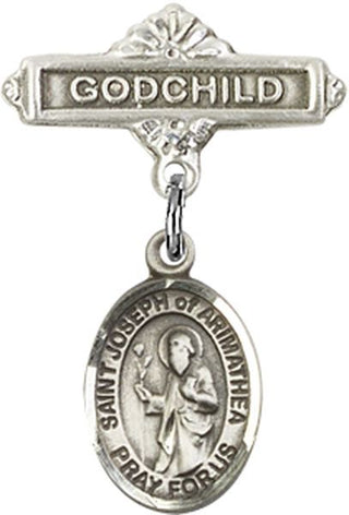 Sterling Silver Godchild St. Joseph of Arimathea Baby Badge - Engravable