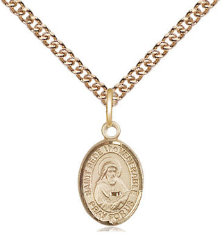 14kt Gold Saint Bede the Venerable Medal Engraved Catholic Saint Jewelry