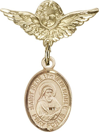 14kt Gold Filled Small Angel w/Wings St. Bede the Venerable Baby Badge - Engravable