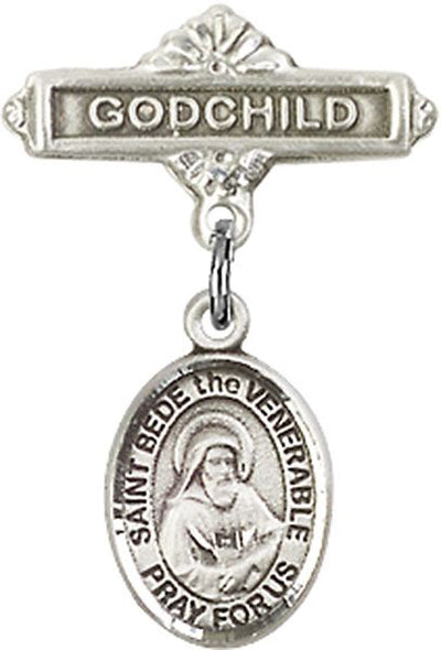 Sterling Silver Godchild St. Bede the Venerable Baby Badge - Engravable