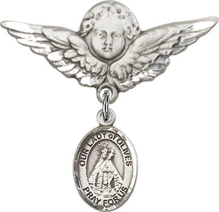 Sterling Silver Large Angel w/Wings O/L of Olives Baby Badge - Engravable