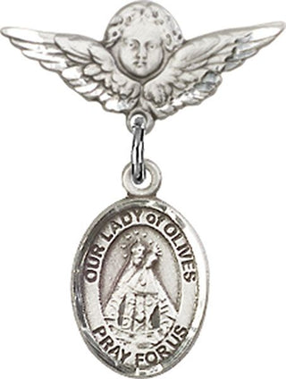 Sterling Silver Small Angel w/Wings O/L of Olives Baby Badge - Engravable