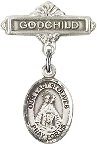 Sterling Silver Godchild O/L of Olives Baby Badge - Engravable