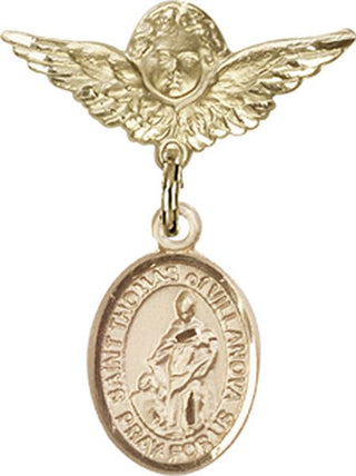 14kt Gold Filled Small Angel w/Wings St. Thomas of Villanova Baby Badge - Engravable