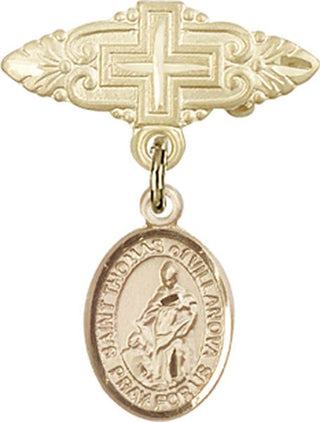 14kt Gold Badge Pin With Cross St. Thomas of Villanova Baby Badge - Engravable