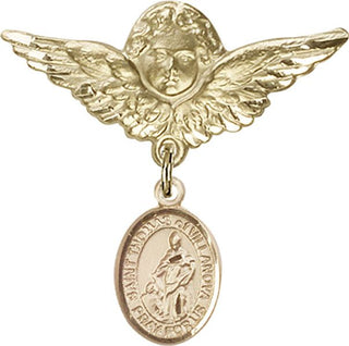 14kt Gold Large Angel w/Wings St. Thomas of Villanova Baby Badge - Engravable