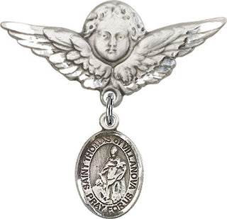 Sterling Silver Large Angel w/Wings St. Thomas of Villanova Baby Badge - Engravable