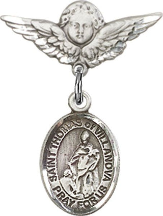 Sterling Silver Small Angel w/Wings St. Thomas of Villanova Baby Badge - Engravable