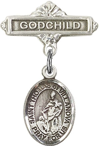 Sterling Silver Godchild St. Thomas of Villanova Baby Badge - Engravable