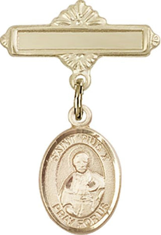 14kt Gold Filled Polished Badge Pin St. Pius X Baby Badge - Engravable