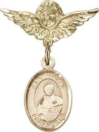 14kt Gold Filled Small Angel w/Wings St. Pius X Baby Badge - Engravable