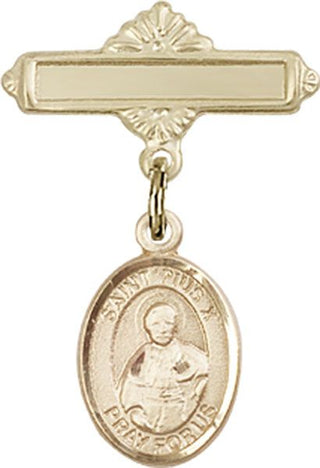 14kt Gold Polished Badge Pin St. Pius X Baby Badge - Engravable
