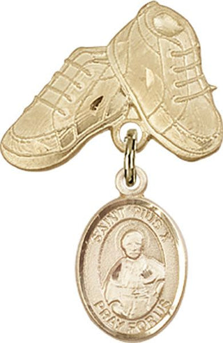 14kt Gold Baby Boots St. Pius X Baby Badge - Engravable