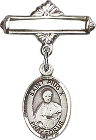 Sterling Silver Polished Badge Pin St. Pius X Baby Badge - Engravable
