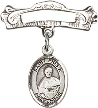Sterling Silver Badge Pin St. Pius X Baby Badge - Engravable