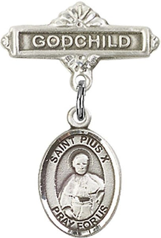 Sterling Silver Godchild St. Pius X Baby Badge - Engravable