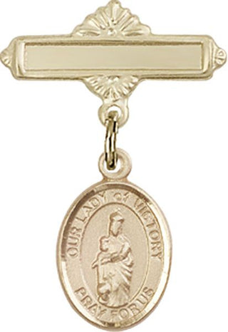 14kt Gold Filled Polished Badge Pin O/L of Victory Baby Badge - Engravable