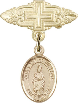 14kt Gold Filled Badge Pin With Cross O/L of Victory Baby Badge - Engravable