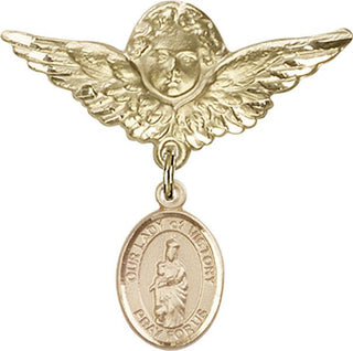 14kt Gold Filled Large Angel w/Wings O/L of Victory Baby Badge - Engravable