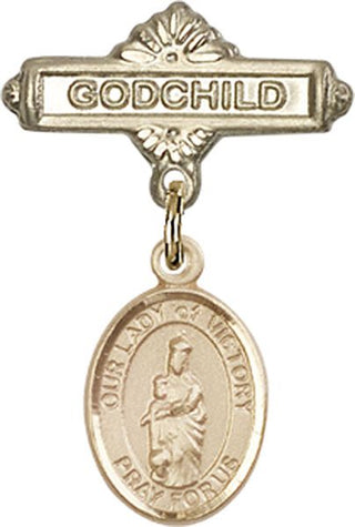 14kt Gold Filled Godchild O/L of Victory Baby Badge - Engravable