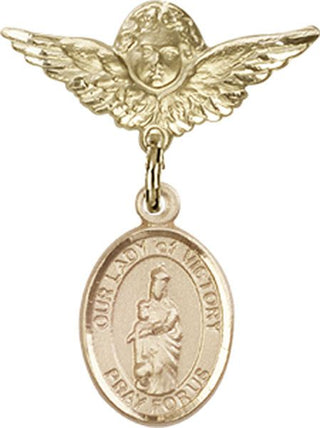 14kt Gold Small Angel w/Wings O/L of Victory Baby Badge - Engravable