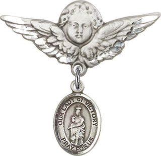 Sterling Silver Large Angel w/Wings O/L of Victory Baby Badge - Engravable
