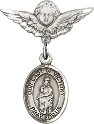 Sterling Silver Small Angel w/Wings O/L of Victory Baby Badge - Engravable