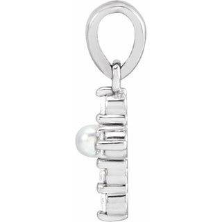 Platinum Cultured White Seed Pearl & .07 CTW Natural Diamond Cross Pendant