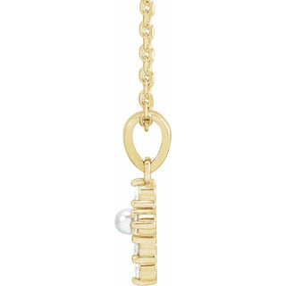 14K Yellow Cultured White Seed Pearl & .07 CTW Natural Diamond Cross 16-18" Necklace