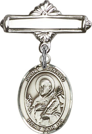 Sterling Silver Polished Badge Pin St. Meinrad of Einsiedeln Baby Badge - Engravable