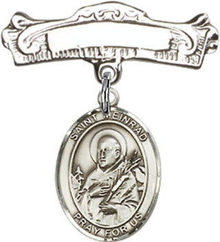 Sterling Silver Badge Pin St. Meinrad of Einsiedeln Baby Badge - Engravable