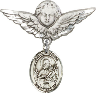 Sterling Silver Large Angel w/Wings St. Meinrad of Einsiedeln Baby Badge - Engravable