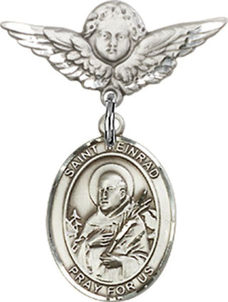 Sterling Silver Small Angel w/Wings St. Meinrad of Einsiedeln Baby Badge - Engravable