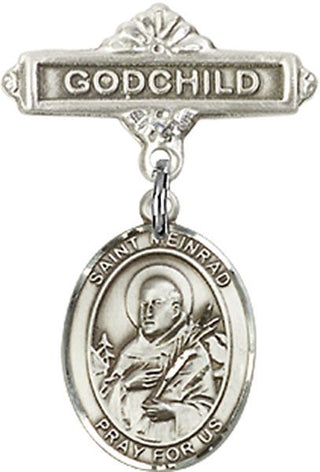 Sterling Silver Godchild St. Meinrad of Einsiedeln Baby Badge - Engravable