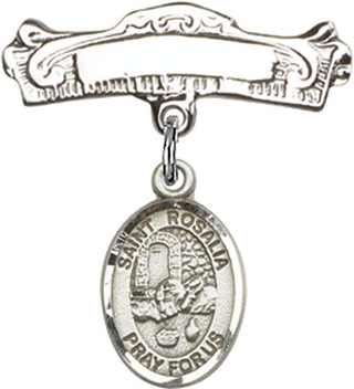 Sterling Silver Badge Pin St. Rosalia Baby Badge - Engravable