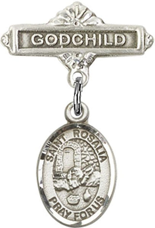 Sterling Silver Godchild St. Rosalia Baby Badge - Engravable
